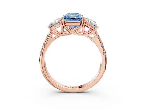 Rose gold Three-Stone Fancy Blue Radiant Cut Diamond Pavé Band with Prong Setting_3