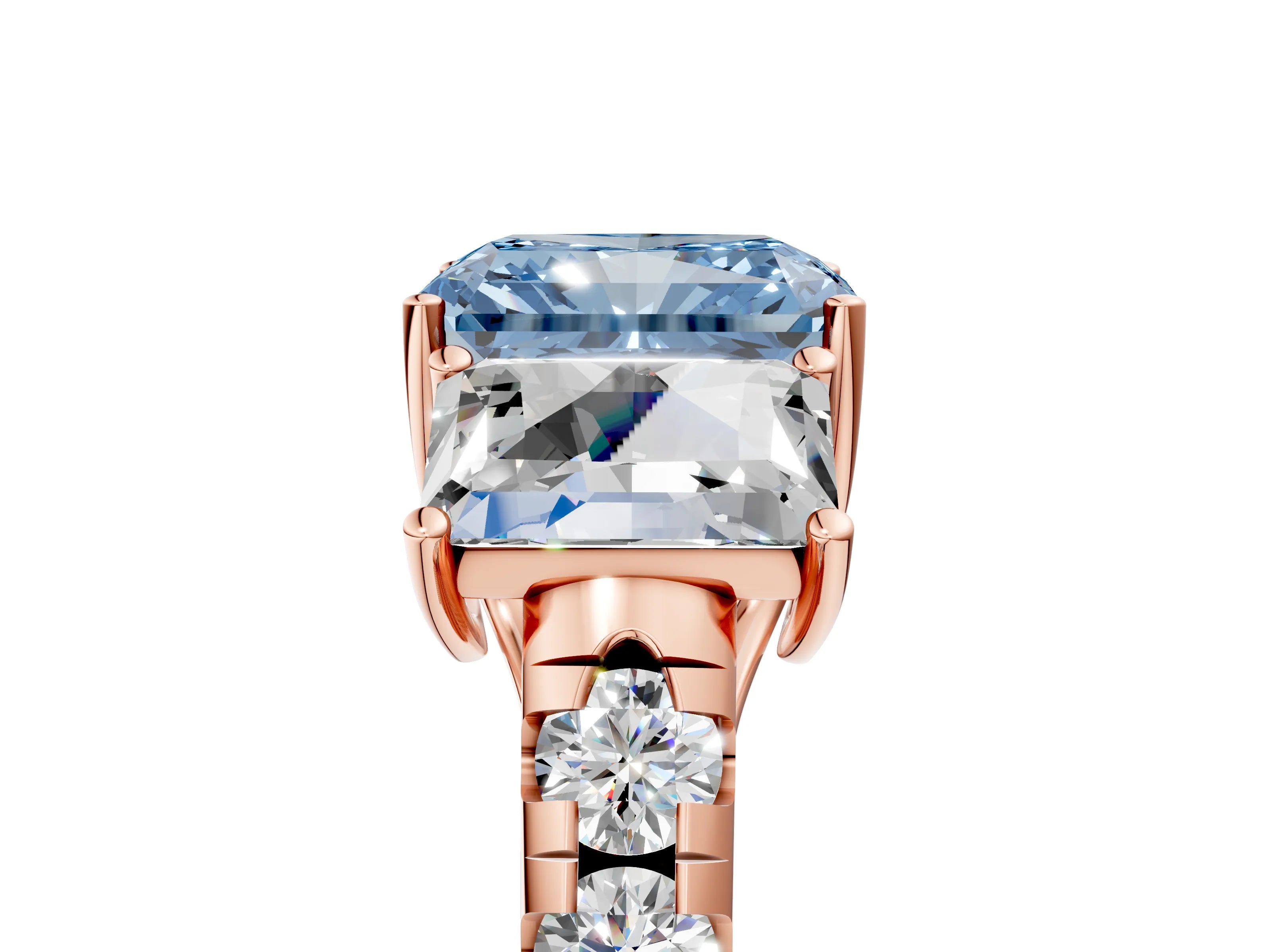 Rose gold Three-Stone Fancy Blue Radiant Cut Diamond Pavé Band with Prong Setting_5