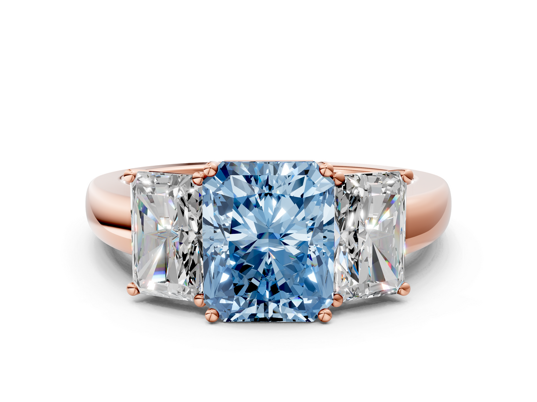 Rose gold Three-Stone Fancy Blue Radiant  Cut Diamond Ring with Channel-Set Band and Four-Prong Setting_49