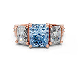 Rose gold Three-Stone Fancy Blue Radiant  Cut Diamond Ring with Channel-Set Band and Four-Prong Setting_65