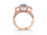 Rose gold Three-Stone Fancy Blue Radiant  Cut Diamond Ring with Channel-Set Band and Four-Prong Setting_68