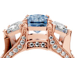 Rose gold Three-Stone Fancy Blue Radiant  Cut Diamond Ring with Channel-Set Band and Four-Prong Setting_69