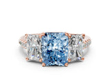 Rose gold Three-Stone Fancy Blue Radiant Cut Diamond Ring with Pavé Band and Prong Setting_87