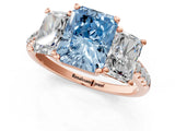 Rose gold Three-Stone Fancy Blue Radiant Cut Diamond Ring with Pavé Band and Prong Setting_88