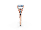 Rose gold Three-Stone Fancy Blue Radiant Cut Diamond Ring with Pavé Band and Prong Setting_89