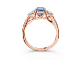 Rose gold Three-Stone Fancy Blue Radiant Cut Diamond Ring with Pavé Band and Prong Setting_90