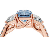 Rose gold Three-Stone Fancy Blue Radiant Cut Diamond Ring with Pavé Band and Prong Setting_91