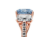 Rose gold Three-Stone Fancy Blue Radiant Cut Diamond Ring with Pavé Band and Prong Setting_92