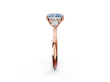 Rose gold Three-Stone Fancy Blue Radiant  Cut Diamond Ring with Pear Side Stones in Four-Prong Setting_111