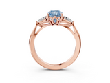 Rose gold Three-Stone Fancy Blue Radiant  Cut Diamond Ring with Pear Side Stones in Four-Prong Setting_112