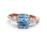 Rose gold Three-Stone Fancy Blue Radiant Cut Diamond Ring with Pear  Side Stones in Four-Prong Setting_12