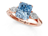 Rose gold Three-Stone Fancy Blue Radiant Cut Diamond Ring with Pear  Side Stones in Four-Prong Setting_13