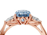 Rose gold Three-Stone Fancy Blue Radiant Cut Diamond Ring with Pear  Side Stones in Four-Prong Setting_16