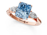 Rose gold Three-Stone Fancy Blue Radiant Cut Diamond Ring with Pear  Side Stones in Four-Prong Setting_49