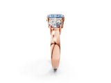 Rose gold Three-Stone Fancy Blue Radiant Cut Diamond Ring with Round Side Stones, Classic Band, and Four-Prong Setting_2