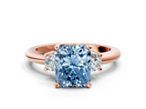 Rose gold Three-Stone Fancy Blue Radiant  Cut Diamond Solitaire with Prong Setting and Classic Band_44