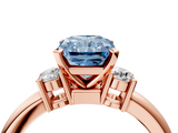 Rose gold Three-Stone Fancy Blue Radiant  Cut Diamond Solitaire with Prong Setting and Classic Band_48