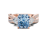 Rose gold Three-Stone Fancy Blue Radiant  Cut Diamond Twist Band with Prong Setting_51