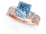 Rose gold Three-Stone Fancy Blue Radiant  Cut Diamond Twist Band with Prong Setting_54