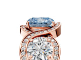 Rose gold Three-Stone Fancy Blue Radiant Cut Diamond Wave Pave Band with Prong Setting_11
