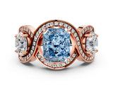 Rose gold Three-Stone Fancy Blue Radiant Cut Diamond Wave Pave Band with Prong Setting_6