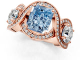 Rose gold Three-Stone Fancy Blue Radiant Cut Diamond Wave Pave Band with Prong Setting_7