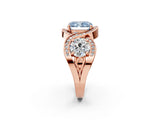 Rose gold Three-Stone Fancy Blue Radiant Cut Diamond Wave Pave Band with Prong Setting_8