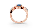 Rose gold Three-Stone Fancy Blue Radiant Cut Diamond Wave Pave Band with Prong Setting_9