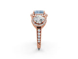 Rose gold Three-Stone Fancy Blue Radiant Cut Halo Diamond Milgrain Band with Four-Prong Setting_2