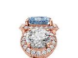 Rose gold Three-Stone Fancy Blue Radiant Cut Halo Diamond Milgrain Band with Four-Prong Setting_5