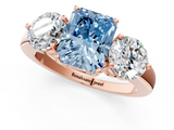 Rose gold Three-Stone Fancy Blue Radiant  Cut Solitaire Ring with Prong Setting on a Classic Band_83