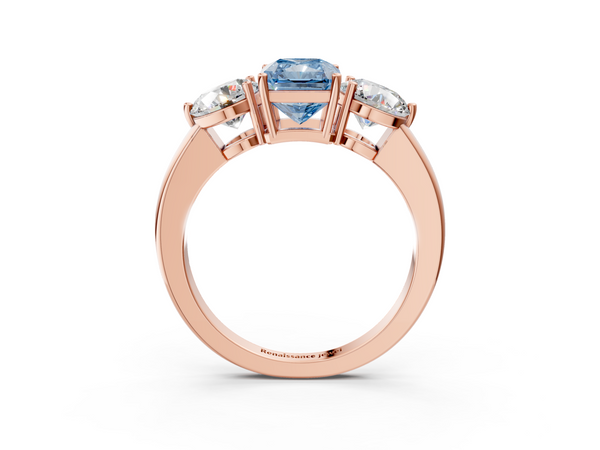 Rose gold Fancy Blue Radiant Cut Diamond Three-Stone Ring with Prong Setting and Classic Band