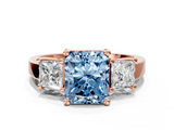 Rose gold Three-Stone Fancy Blue Radiant  Cut Solitaire Ring with Prong Setting_3