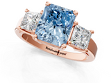 Rose gold Three-Stone Fancy Blue Radiant  Cut Solitaire Ring with Prong Setting_4