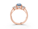 Rose gold Three-Stone Fancy Blue Radiant  Cut Solitaire Ring with Prong Setting_6