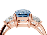 Rose gold Three-Stone Fancy Blue Radiant  Cut Solitaire Ring with Prong Setting_7