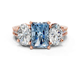Rose gold Three-Stone Fancy Blue Radiant  Diamond Milgrain Pave Band with Prong Setting 1