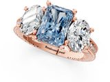 Rose gold Three-Stone Fancy Blue Radiant  Diamond Milgrain Pave Band with Prong Setting 2