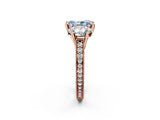Rose gold Three-Stone Fancy Blue Radiant  Diamond Milgrain Pave Band with Prong Setting 3