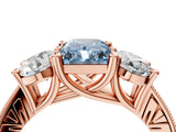Rose gold Three-Stone Fancy Blue Radiant  Diamond Milgrain Pave Band with Prong Setting 5