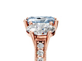 Rose gold Three-Stone Fancy Blue Radiant  Diamond Milgrain Pave Band with Prong Setting