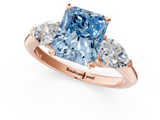 Rose gold Three-Stone Fancy Blue Radiant  Diamond Ring with Pear Side Stones in Four-Prong Setting_60