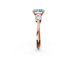 Rose gold Three-Stone Fancy Blue Radiant  Diamond Ring with Pear Side Stones in Four-Prong Setting_61