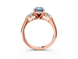 Rose gold Three-Stone Fancy Blue Radiant  Diamond Ring with Pear Side Stones in Four-Prong Setting_62