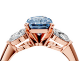 Rose gold Three-Stone Fancy Blue Radiant  Diamond Ring with Pear Side Stones in Four-Prong Setting_63