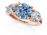 Rose gold Three-Stone Fancy Blue Round  Brilliant Cut Solitaire Ring with Prong Setting on a Classic Band 2