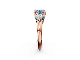 Rose gold Three-Stone Fancy Blue Round  Brilliant Cut Solitaire Ring with Prong Setting on a Classic Band 3