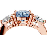 Rose gold Three-Stone Fancy Blue Round  Brilliant Cut Solitaire Ring with Prong Setting on a Classic Band 5