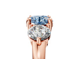 Rose gold Three-Stone Fancy Blue Round  Brilliant Cut Solitaire Ring with Prong Setting on a Classic Band