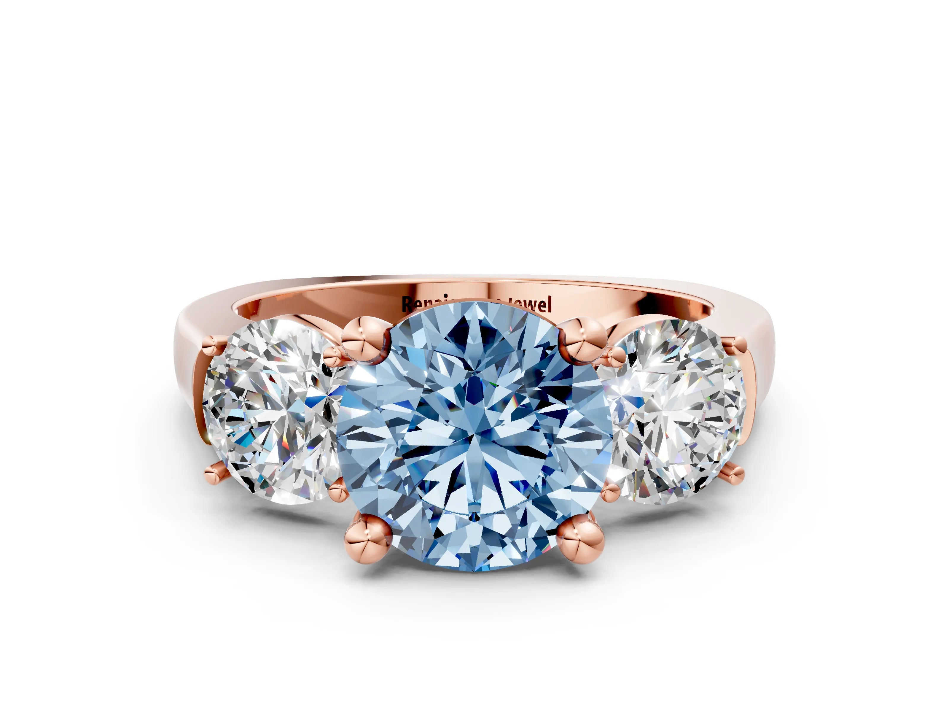 Rose gold Three-Stone Fancy Blue Round Cut Brilliant Diamond Trellis Ring with Comfort Fit Band_12